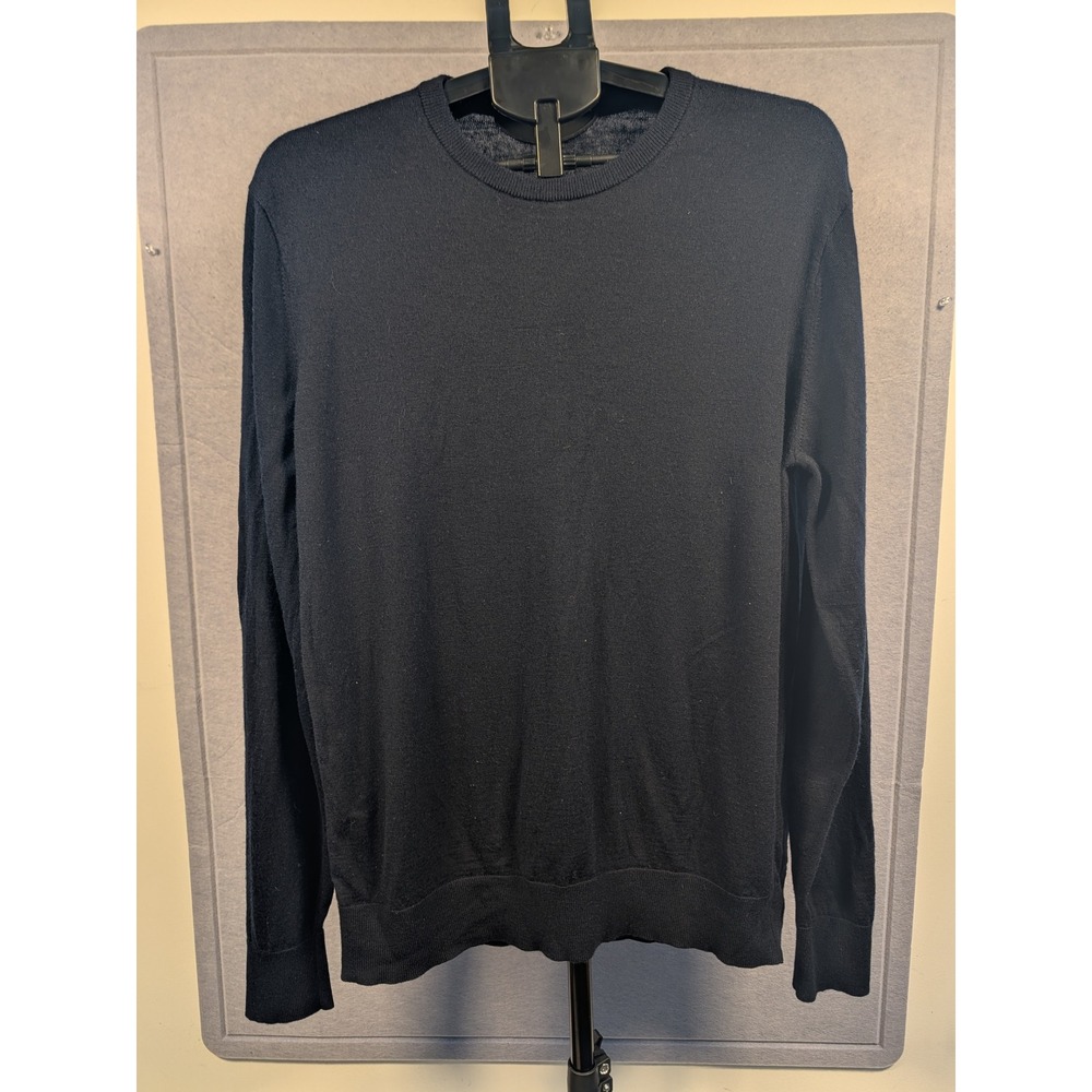 Uniqlo Crewneck Sweater Mens Large Navy Blue 100% Wool Long Sleeve Good‎
